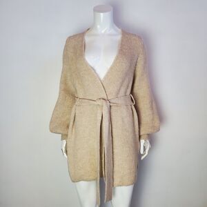 Topshop Tan Knit Balloon Sleeve Cardigan